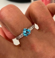 Bague de fiançailles or 18K et diamants solitaire Topaze forme cœur