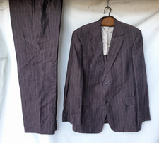 Combinaison HUGO BOSS homme 42 R marron à rayures 100 % lin Solbiati...