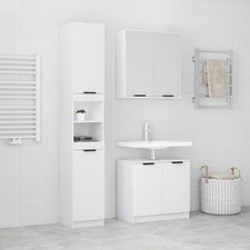 Meubles de Salle de Bain 3 pcs Blanc Bois Ingénierie Rangement Armoires vidaXL
