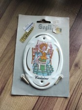 Plaque de porte en porcelaine de Limoges vintage "Cuisine", neuve emballée