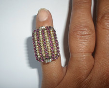 bague ancienne en argent massif, pavée de perles de cultures et d'améthystes