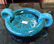 VALLAURIS LOUIS GIRAUD Grand Plat Coupe A anses CERAMIQUE vert Bleu 12MAG 04/09