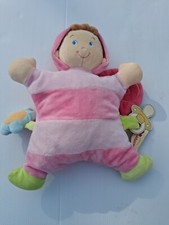 Doudou lutin fille rose, papillon, semi plat, attache tétine, Nicotoy, TBE