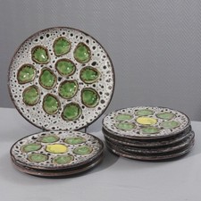 Service à Huîtres 6 Personnes céramique de Vallauris émaux lave circa 1950