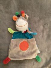 O/ Doudou plat Zoé girafe vache  gris bleu rond rouge écharpe Nicotoy Simba Toys
