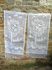 French pair white  curtains lace church bird lovely motif  28'' x 58'' of  each