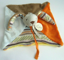 13. DOUDOU PLAT  HAPPY HORSE LAPIN BLEU MARRON ORANGE JAUNE TRICOT LAINE  NEUF
