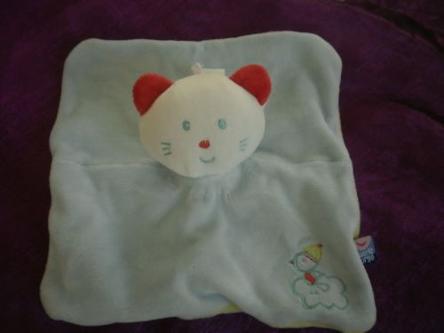 Doudou chat plat rouge vert - doudou,