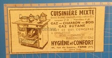 CUISINIERE MIXTE GAZ BOIS HYGIENE ET CONFORT PARIS   publicité 1950 advert