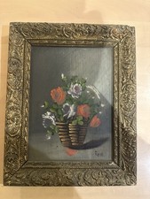 Ancien Tableau Fleurs Huile
