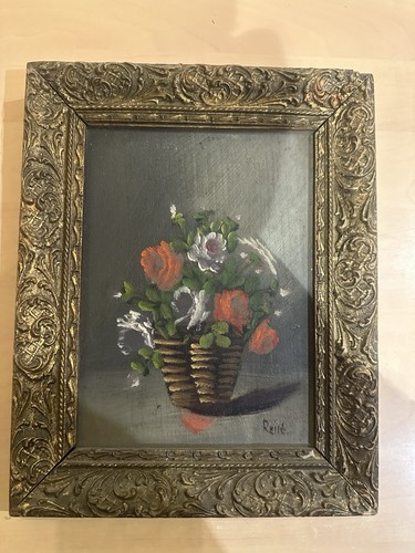 Ancien tableau fleurs - tableau, huile