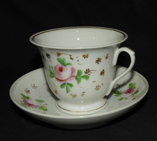 Porcelaine de PARIS XIXème : Grande tasse & soucoupe (fleurs et or)