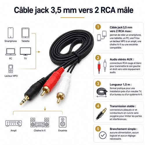 Jack rca audio - jack, mm,