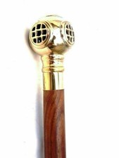 Canne bâton de marche en bois style vintage manche tête casque de plongée nau...