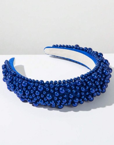Serre tête bleu perlé - serre-tête, femme