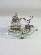 ANCIEN PETIT ENCRIER DE BUREAU ART NOUVEAU PALETTE VERRE FEUILLAGE 1900 ECRITURE