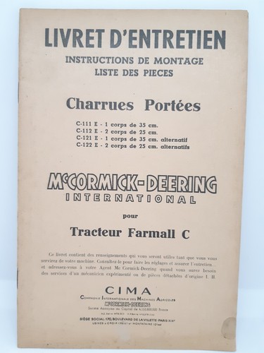 Livret entretien charrues - d'entretien,