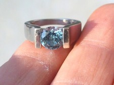 BELLE BAGUE en ARGENT 925/1000° avec TOPAZE BLEUE 7,8mm / T52