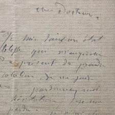 Jean-Baptiste CARPEAUX - Lettre bouleversante adressée à son médecin (1874)