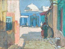 LUCIENNE CAPDEVIELLE TABLEAU 1920 PEINTURE ORIGINALE SCÈNE ANIMÉE ORIENTAL ALGER