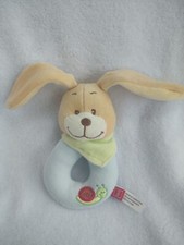 Doudou hochet  LAPIN bleu vert