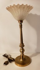 Lampe à Poser en Forme de Torche, en Laiton Bronze et Tulipe de Verre Vieux Rose