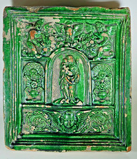 ALLEMAGNE ANCIENNE TUILE de POÊLE en CÉRAMIQUE GLACURÉE VIERGE à L'ENFANT XVIIè