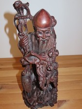 Statuette Chinoise Chine Ancienne Sculpture Asie Bois Sage