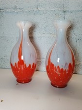 paires de de vases art déco en verre murano ou clichy de couleur orange