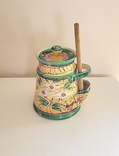 POT À CORNICHONS EN CÉRAMIQUE AVEC PINCE VINTAGE 