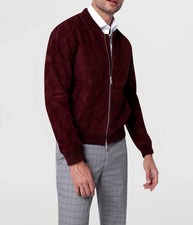 Veste en cuir daim rouge vin