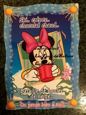 MINNIE DISNEY VACANCES D'HIVER SKI CREPES CHOCOLAT HUMOUR carte postale postcard