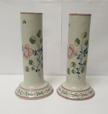 Paire bougeoir céramique Terre cuite faiencé decor fleur vegetal vintage