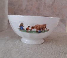 Ancien Bol Blanc Côtelé décor de vache enfant et porteuse de lait - Hollandais
