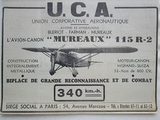 9/1935 PUB UCA BIPLACE AVION CANON MUREAUX 115 R-2 MOTEUR CANON HISPANO-SUIZA AD