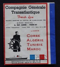 billet Nice Calvi Corse Transatlantique  CGT paquebot Frenchline