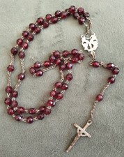 Ancien Chapelet Christ Vierge VERRE rouge grenat 