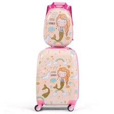 Valise Enfant 18" et Sac à Dos 12" Bagages à Main à Motif Sirène avec 4 Roulett