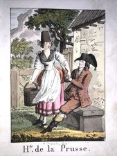 Très Rare gravure Vintage Mode Costume Habits de la Prusse 1820 Deutschland