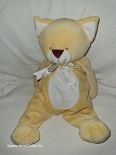 Doudou peluche Chat Jaune/ blanc noeud Satin BENGY Ancien Modèle 30 Cm TBE 