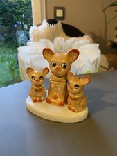 Ancien Service salière poivrière moutardier chien carlin porcelaine années 30