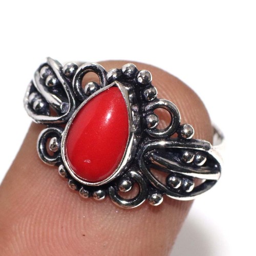 Bague corail rouge plaqué - en,