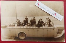 ● SLA LOURDES carte photo 1934 vieux minibus / transport d'un groupe voyage bus