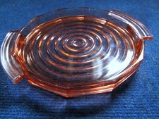 petit PLATEAU ROND Plat verre ambré Art Deco Tray Plate Platte Tablett c1930/50
