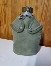 Ancienne gourde armee en aluminium et housse toile kaki militaria collection 