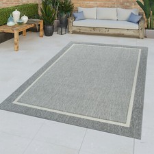 Tapis Poils Ras Intérieur & Extérieur Effet 3D Bordure Motif Look Naturel Gris