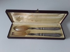 2 COUVERTS A SALADE MANCHE ARGENT MINERVE FOURRÉ AVEC COFFRET