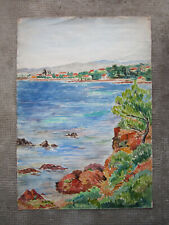 Aquarelle La baie de St Saint Raphaël près de Fréjus Cannes ancien beau tableau.