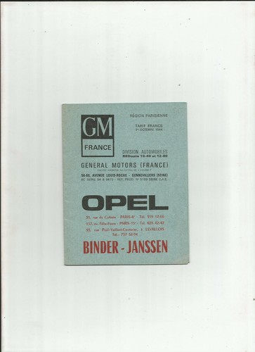 Opel 1964 tarifs kadett - tarifs,