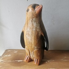 Ancien Pingouin En Bois Sculpté / Réf A357